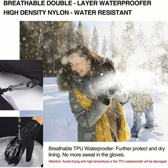Balhvit -10℉ Waterproof Winter Gloves for Men & Women, Breathable Large Black - Picture 4 of 7